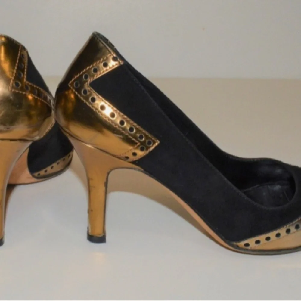 Gucci Black and Gold Heels with Peep Toe Design